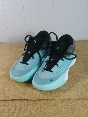 Adidas Dame X J 'Flash Aqua' Kid's Basketball Shoes Sz 6, Black/White/Aqua